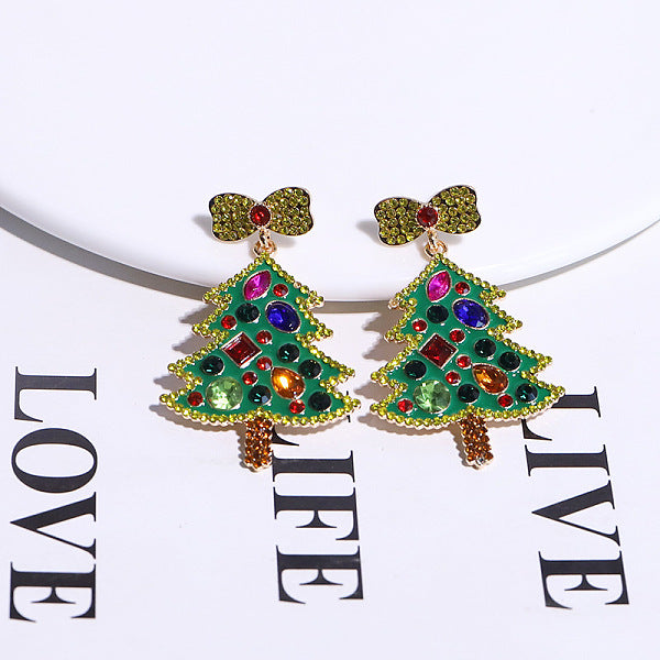 Boucles d'oreilles pendantes en alliage avec arbres de Noël et nœud papillon pour femmes