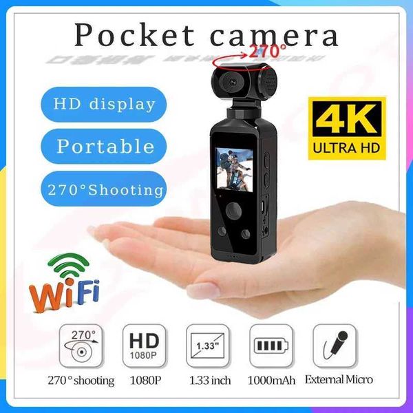 4K HD Wifi Camera 270 Rotating Waterproof Action Pocket Camera Outdoor Sports Bicycle with Microphone Video Recorder M241104