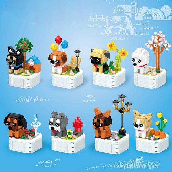 Blocks Potted Poodle Cute Dog Chihuahua Decoration Shepherd Block Flower Puzzle Toy Giftuzz Gift for Friends H241107 Y250117OKGS