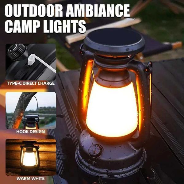 New Arrival Retro Solar Cam Light USB Charging Light D Portable Light Waterproof Outdoor Hanging Ventilation Tent Atmospheric Horselight Z24