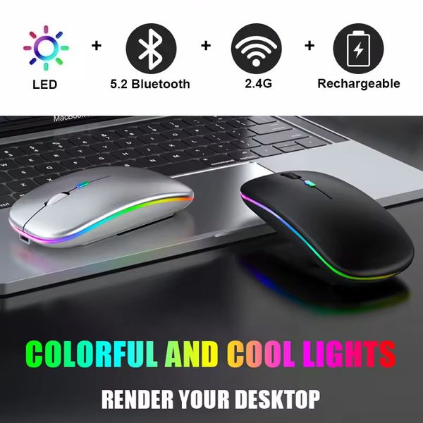 CASEiST Rechargeable Wireless Mouse Bluetooth USB 2.4GHz Receiver RGB LED Light Noiseless Ergonomic DPI Battery Dual Mode Office Mice For Co