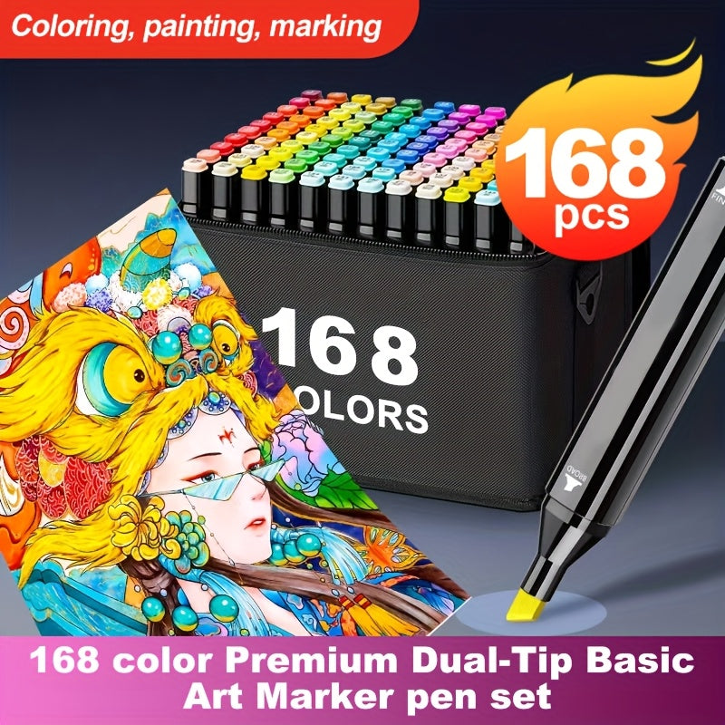 TEMU 120-168 Marker Set - Dual-tip Chisel & Fine Line Sketch Art Markers, Ideal For Drawing, Sketching, Coloring On Paper, Canvas - Perfect Gift For