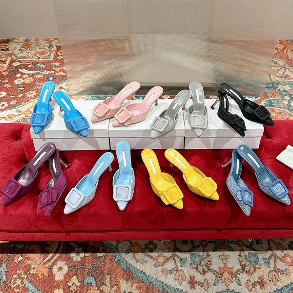 Luxury Designer shoes Pointed Toes Buckle slippers Muller Shoes Evening shoes women&#039;s Mid heel Scuffs Slippers Stiletto Heel party Dres