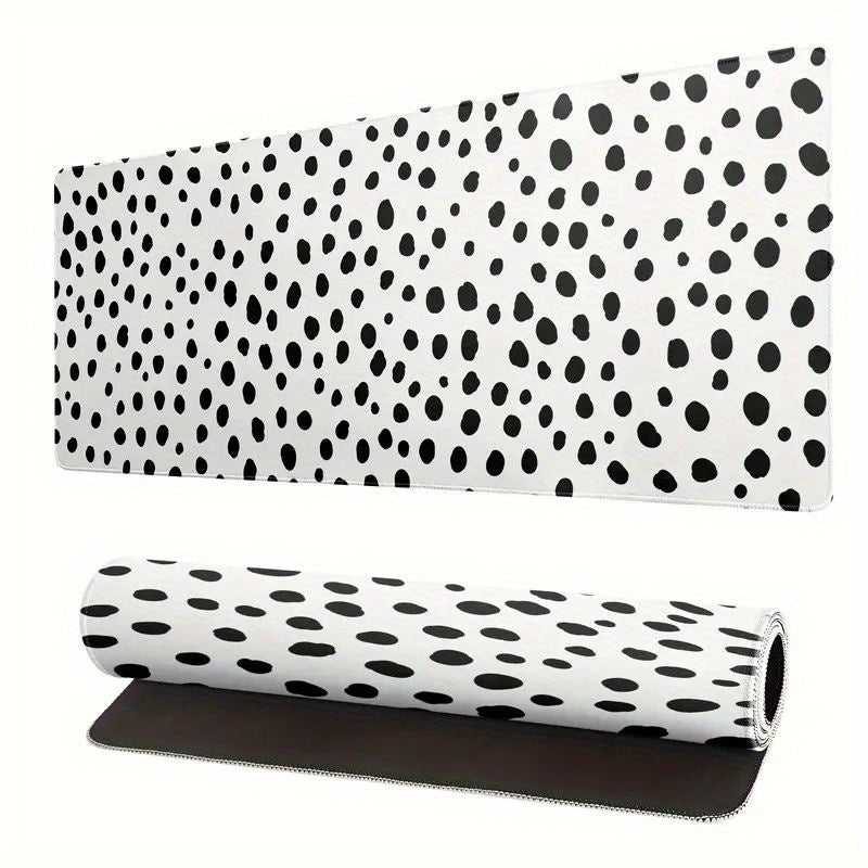 TEMU Xl Boho Style Desk Mat: Dot Pattern Mouse Pad With Non-slip Rubber Base & Stitched Edges - Perfect For Office, Home & Gaming!