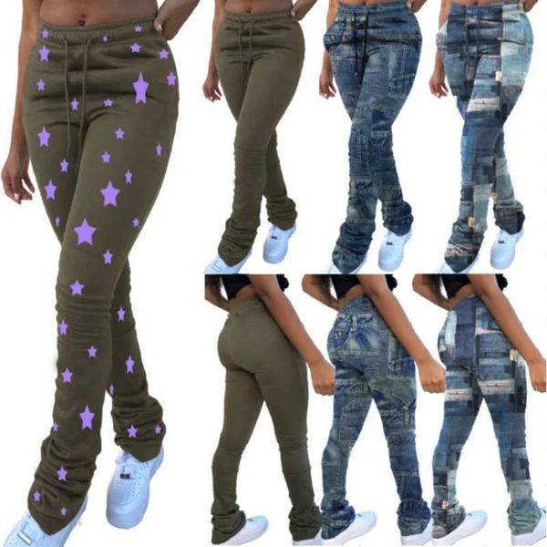 Calças femininas Capris Autumn e inverno Europeu e American Womens Clothing Leggings PLUS TAMANHA IMITAÇÃO DENIM PLANTES DE PAPHING PLUSTO J