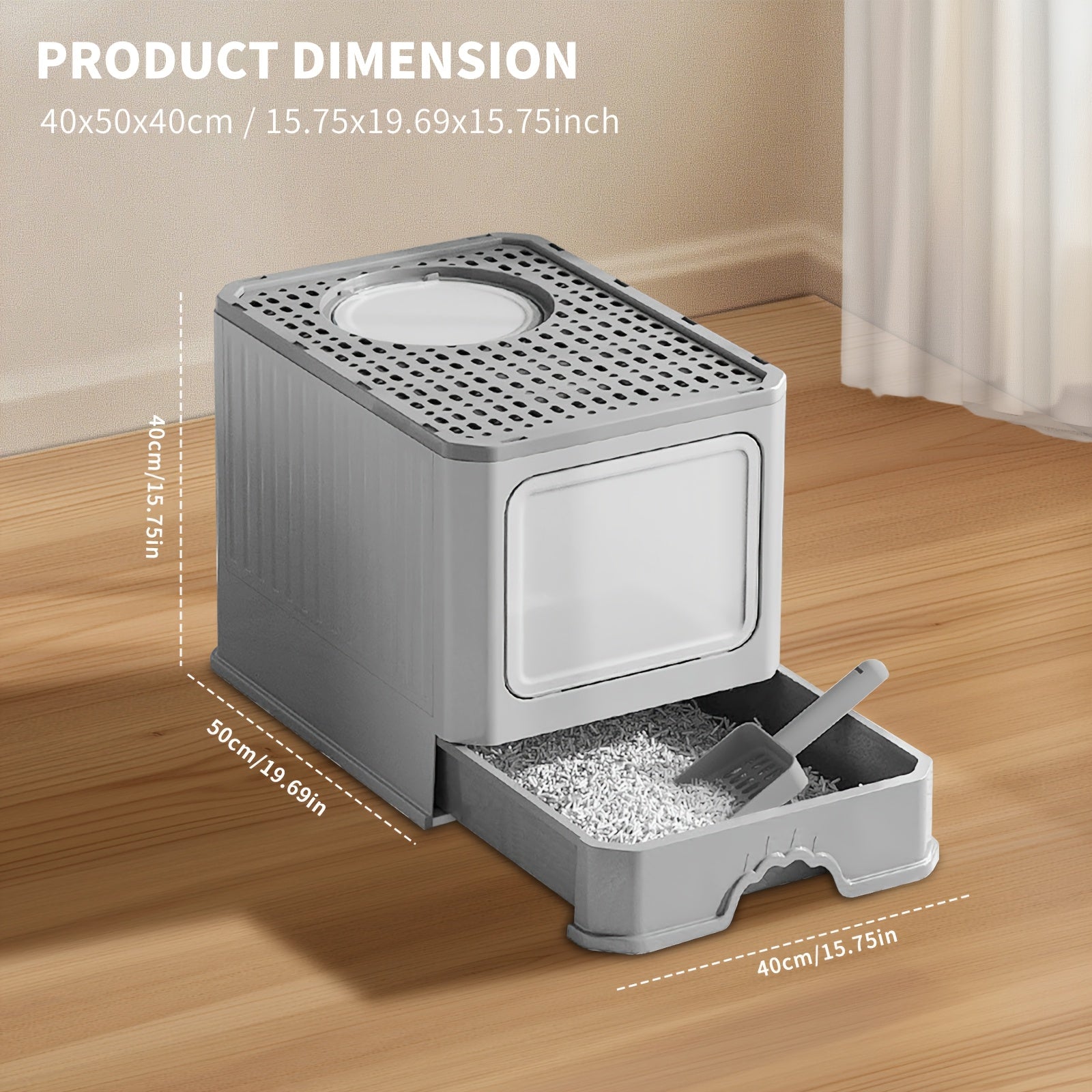 TEMU Closed Cat Litter Box With Lid, Extra Large Splash Proof Cat Litter Box, Easy To Clean Drawer Design, , Space Saving Pet Waste Solution, Splash