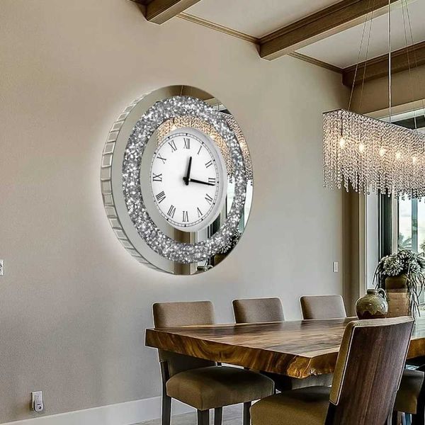 Wall Decoration Crystal Sparkling Diamond Mirror Large Wall Clock Used for Wall Decoration Living Room Decoration Home Decoration Clock W240