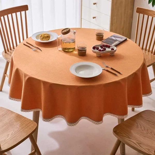 Elegant Light Luxury Round Tablecloth made of Waterproof Anti-scalding Cotton and Linen Fabric for Wash- Household Use Per Z250117