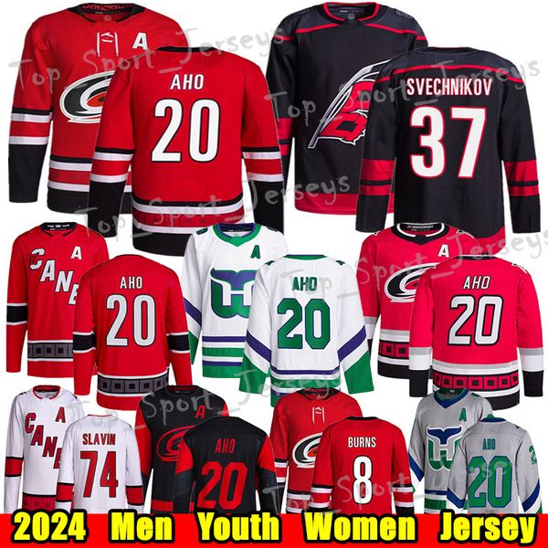 #20 Sebastian Aho Reverse Retro hockey jersey #37 Andrei Svechnikov Brent Burns Frederik Andersen Staal Martin Necas Ron Francis Seth Jarvis