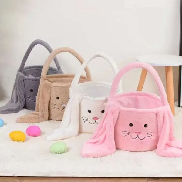 Long Rabbit Fuzzy Basket Ears Festive Bunny Bucket Comfort Plush Easter Eggs Storage Bag Kids Candy Toy Tote Bags 0110 S