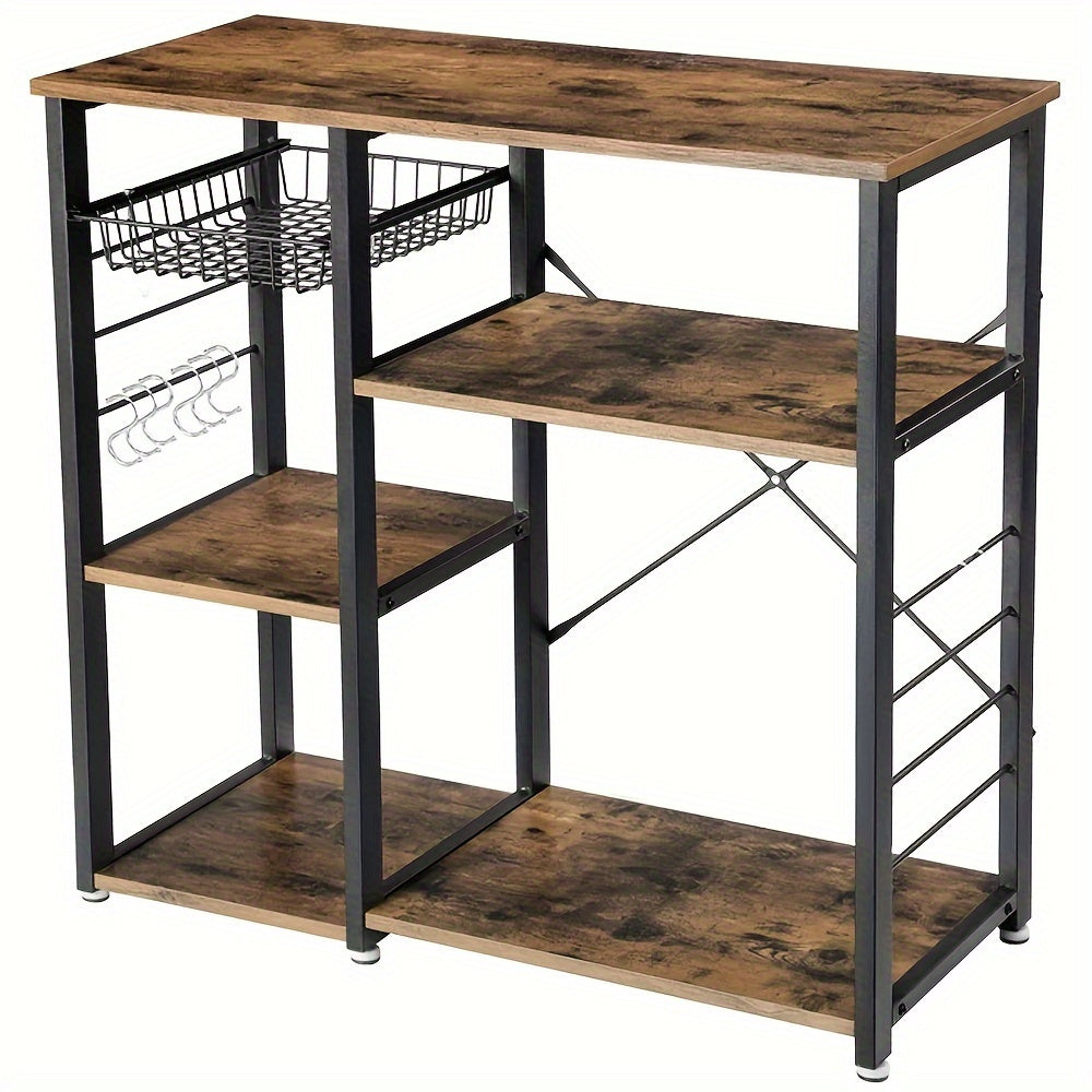TEMU 4 Tier Kitchen Bakers Rack Microwave Oven Stand Storage Coffee Bar Shelf Hooks