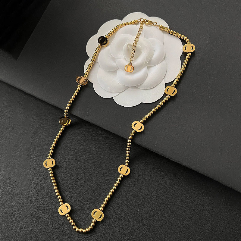 Designer Beaded Choker Necklaces for Women Classic Circle Delicate Fashion Stainless Steel Gift Luxury Quality Gifts Family Friend Couple Long Chain