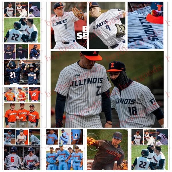 Custom NCAA Illinois Fighting Illini Baseball Jersey 23 Branden Comia 4 Cam McDonald 21 Danny Doligale 7 Jacob Campbell Brody Harding Stitch
