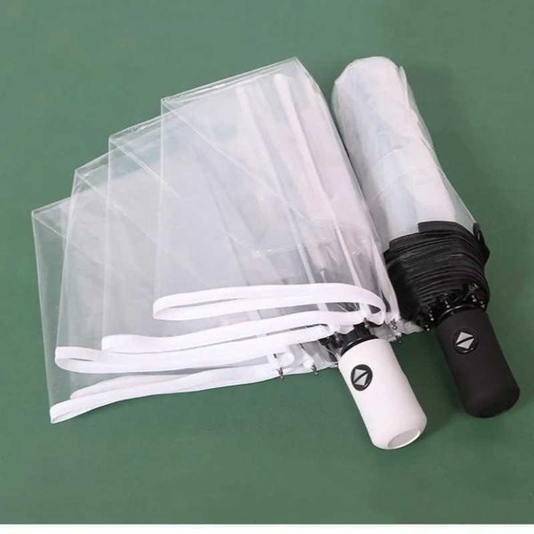 Portable Transparent Authentic Umbrella Three Fold Windproof Fashion Durable Beach Outdoor Flight Travel Bubble De Gift T241206