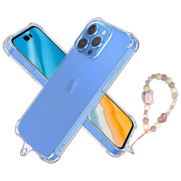 Suitable for iPhone four corner airbag anti drop transparent hanging rope phone Apple 15 neck TPU soft case