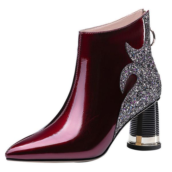 Size 35 to big size 43 Designer Flower Shoes Heels Black Leather Top Quality 2025 New Fashion wine red star size 40 ankle boots