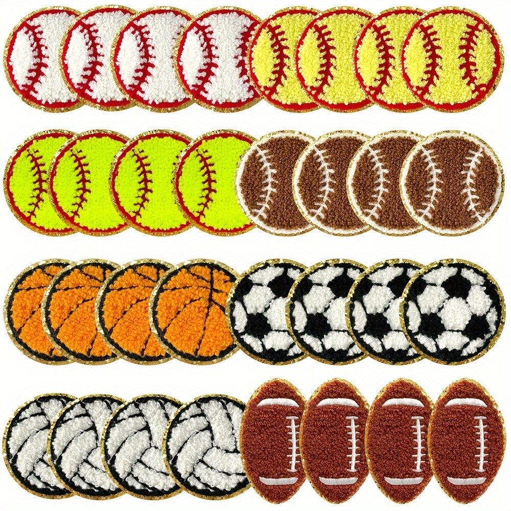 TEMU 32pcs Balls Baseball, Rugby, Football, Basketball Iron-on Patches Iron-on Patches, Backpack Decorative Patches, Embroidery Appliques Clothing,