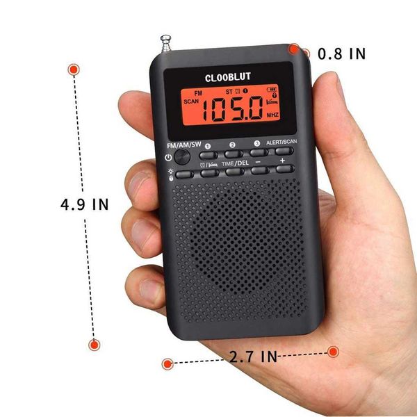 Radio rd218 FM-AM-SW Ra Portable Battery by 2 AA with Stereo Earphone LCD Display Digital Al Clock sleep9-10steps Z241106
