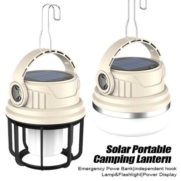 Solar LED Camping Lantern USB Rechargeable Waterproof Portable Emergency Power Bank For Outdoor Emergency Tent Hunting LightLX241113