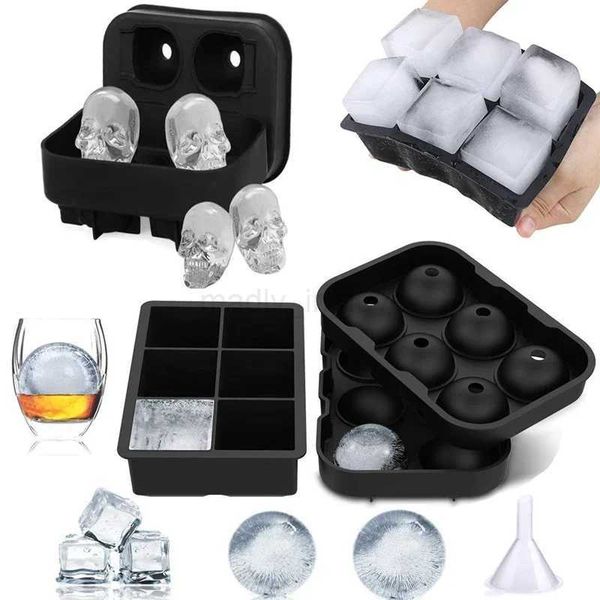 4-6 Grid Ball Big Square Ice Cube Mold Black Silicone Ice Cube Maker Reusable DIY Ice Cube Tray for Freezer Drinks Whisky WineM240719