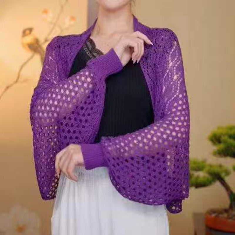 K797 Sunscreen shawl ice silk hollow outerwear women&#039;s thin summer breathable loose slim sleeve shawl