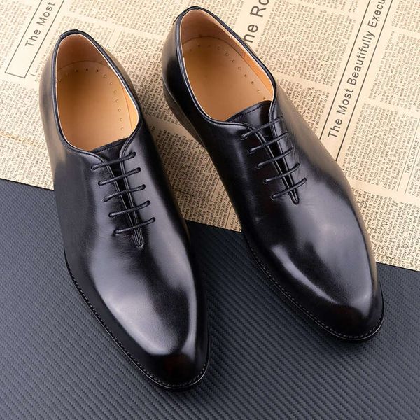 Handmade Classic Men&#039;s Pure Leather Shoes Solid Color Oxford Casual Business Office Dress Shoe For Gentleman Lace Up Comfortable