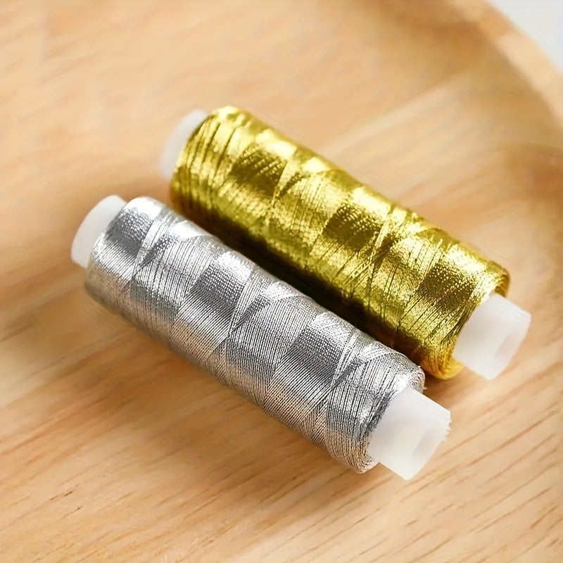TEMU 2pcs-luxury Golden, Silvery Thread - 200 Yards, Bright And Shiny, Suitable For Diy Sewing, Embroidery, Quilting Crafts, Christmas - Back-to- -