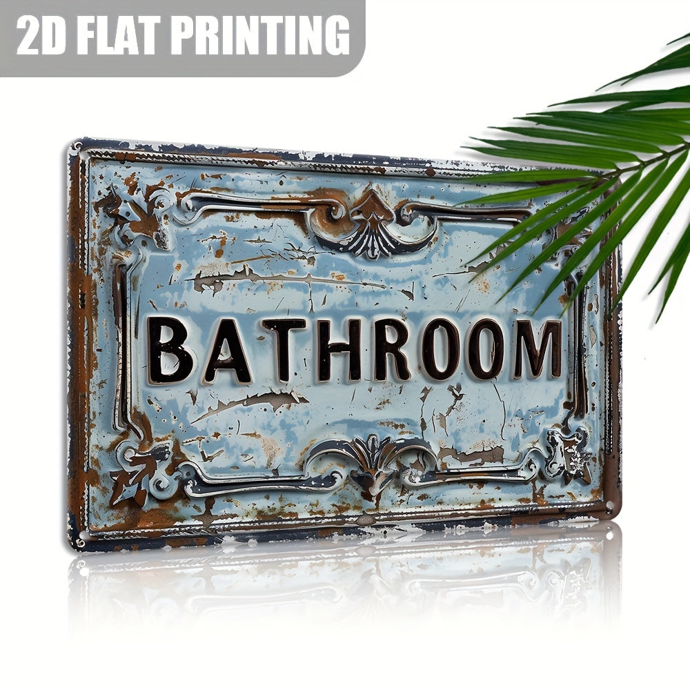 TEMU 2d Flat, Vintage Bathroom Sign - 12"x8" Rustic Aluminum Metal Wall Decor With Distressed & Ornate Design, Weathered Finish, Fade-resistant