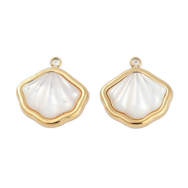 304 Edelstahl Pavé natürliche weiße Muschel Charms