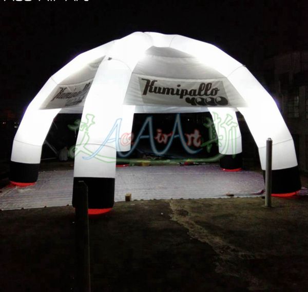 Custom 8 m diameter 5 legs lighting white inflatable spider tent with colorful led light gathering place event station dome tent