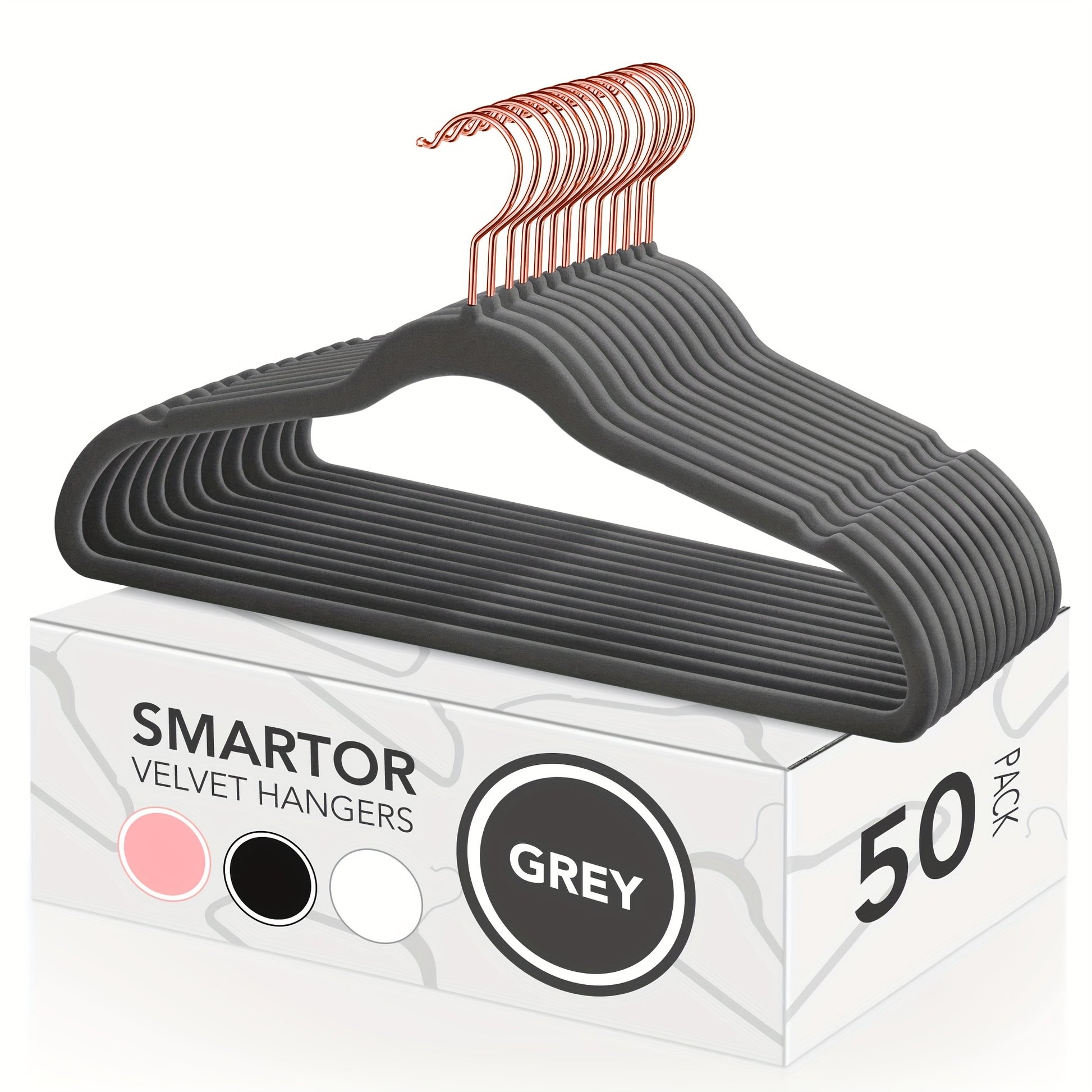 TEMU 50pcs Grey Velvet Hangers With Rose - Non-slip, Heavy Duty Closet Organizers For Coats, T-shirts, Sweaters, Blouses & Suits | Space-saving