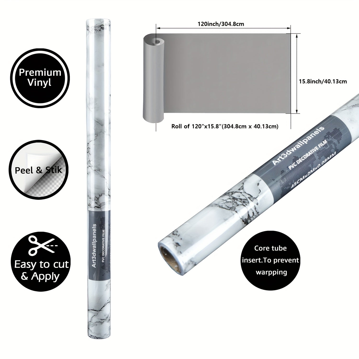 TEMU 120"x 15.8" Wallpaper Peel And Stick Grey Marble Wallpaper, Black Marble For Room Decor Wall Decor Kitchen Decor And Accessories