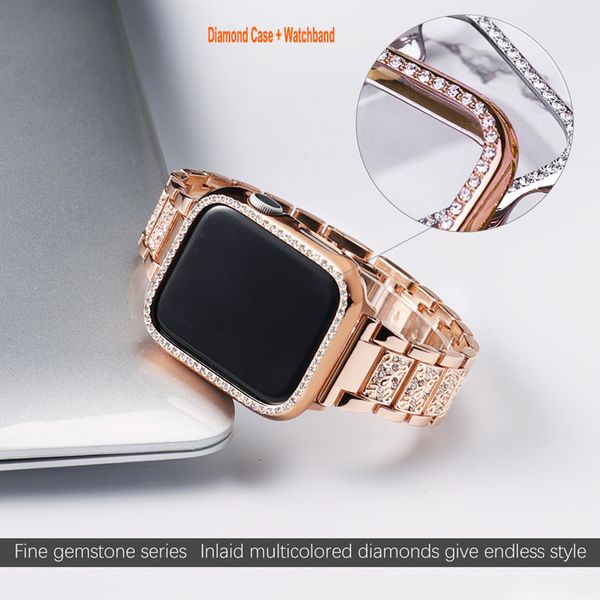 Luxury Metal Diamond Slim Glitter Cases for Apple Watch Band 45mm 38mm 40mm 42mm 44mm iwatch Series 7 6 5 4 3 2 1 Band Women Bling Womens Ro