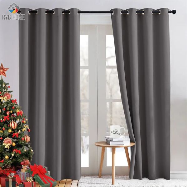 Curtain RYB HOME 2PCS modern blackout curtains suitable for living rooms solid color bedroom curtains ready-made curtains and home decoratio
