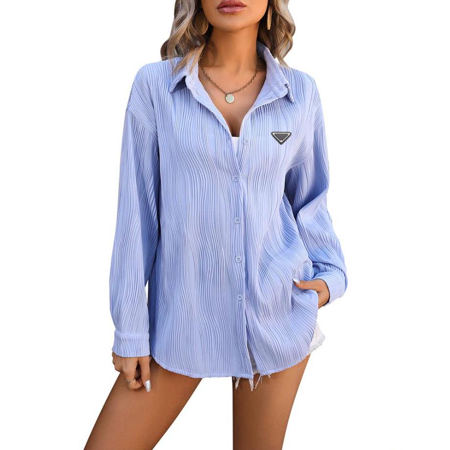 Women&#039;s Blouses Office Party Shirt Women Wavy Textured Elegant Button Down Blouse Top With Wave Design For Work