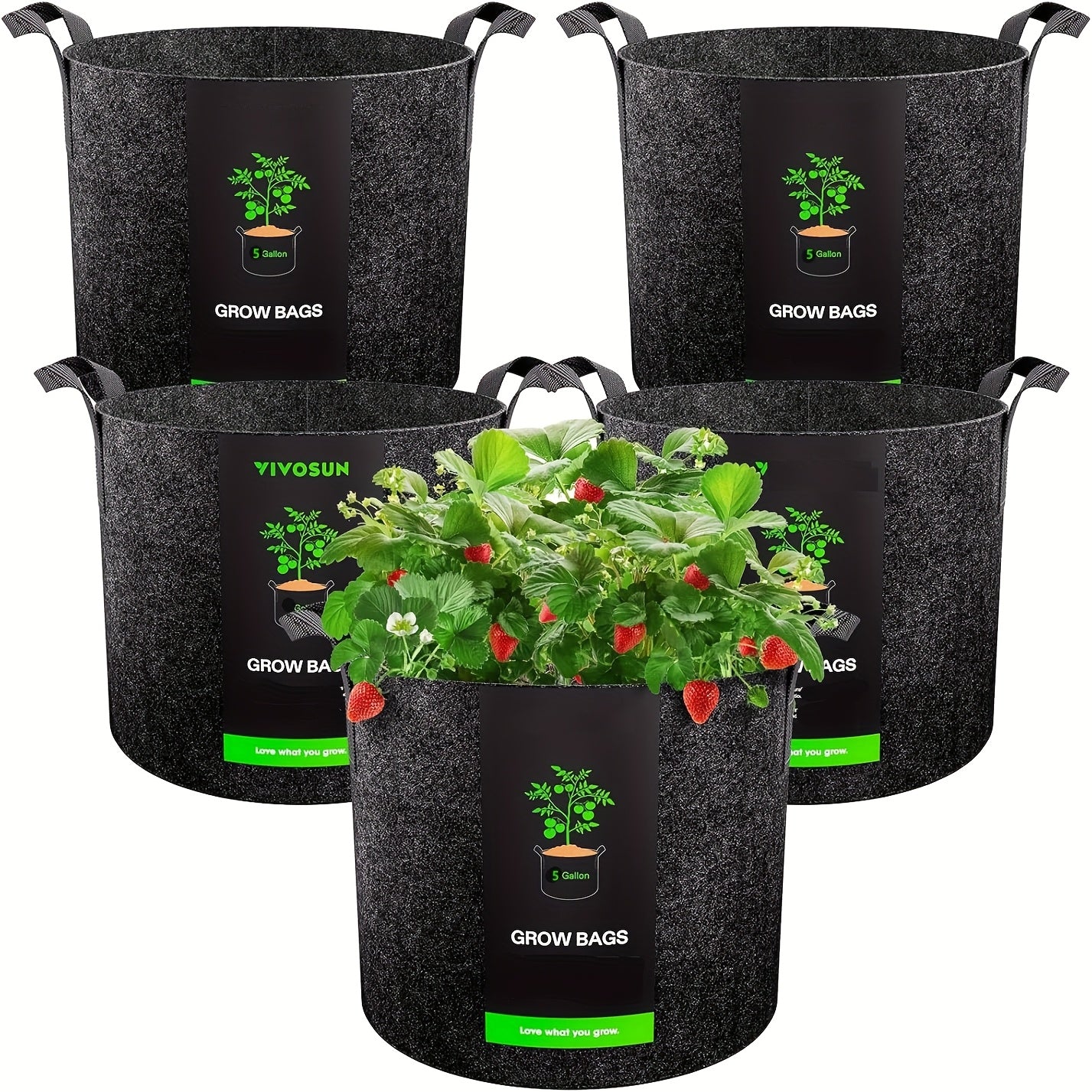 TEMU 5 Pack 5 Gallon Grow Bags, Thickened Nonwoven Plant Fabric Pots With Handles, Grow Pots, Plant Bags, Aeration Planting Bags, Fabric Planter Bags