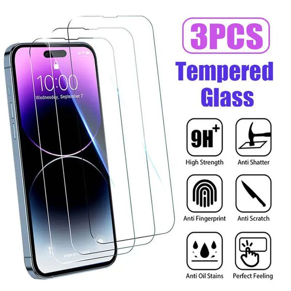 3PCs Tempered Glass for iPhone 16 15 14 13 12 11 Pro Max Screen protector for iPhone 12 Mini 7 8 SE X XS XR Glass Film