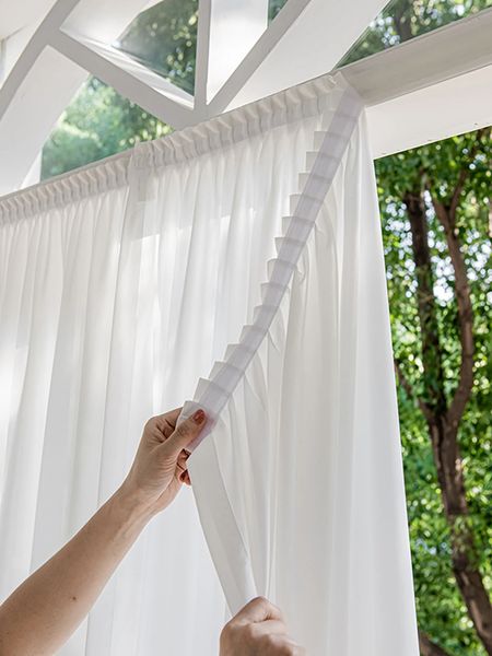 1pc Semiblackout Pasted curtain Adhesive Curtain No Punching Installation Balcony White Selfadhesive Gauze Bedroom Bay Window Sheer Curtains