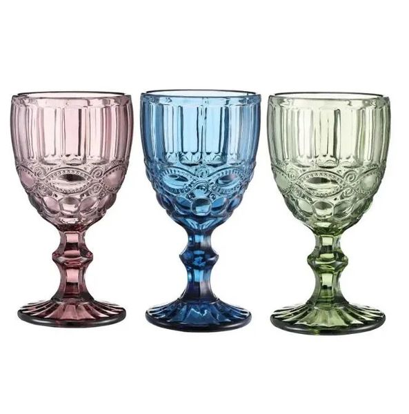 Pieces Carton Emed Stained Glass Beer Goblet Vintage Wine Glasses Household Juice Drinking Cup Thickened