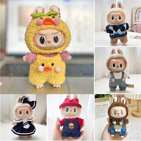17cm Mini Plush DollS Clothes Outfit Accessories For Korea Kpop Exo Labubu Idol Dolls Color Match Hoodies Clothing Gift 241030