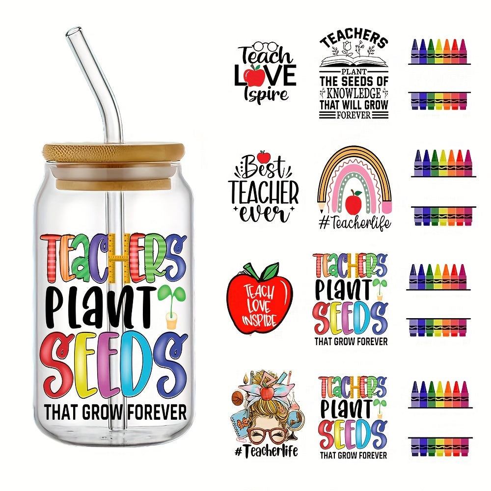 TEMU 4pcs Teacher-themed Uv Dtf Cup Wraps | 16oz Glass Can Decals With Inspirational & | Waterproof, Scratch-resistant Diy Stickers | Perfect For