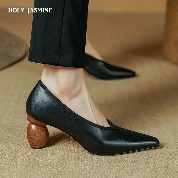 Women Pumps Spring Summer Office Party Wedding Strange Heels Pointed Toe Genuine Leather Shoes Woman Elegant Fashion 240615