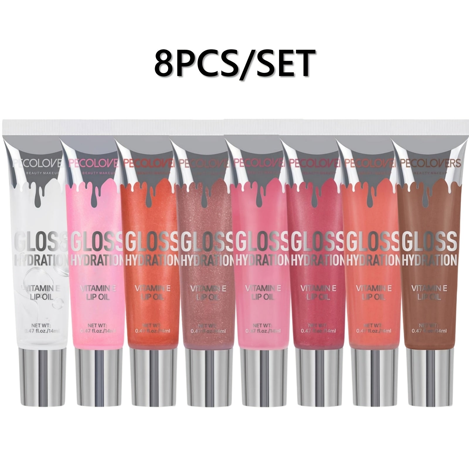 TEMU 8pcs Pecolovers Hydrating Lip Oil Set - Non-sticky, Glossy Finish Vitamin E & Hyaluronic Acid Infused Lip Balm, Shine & Plumping Effect, Easter