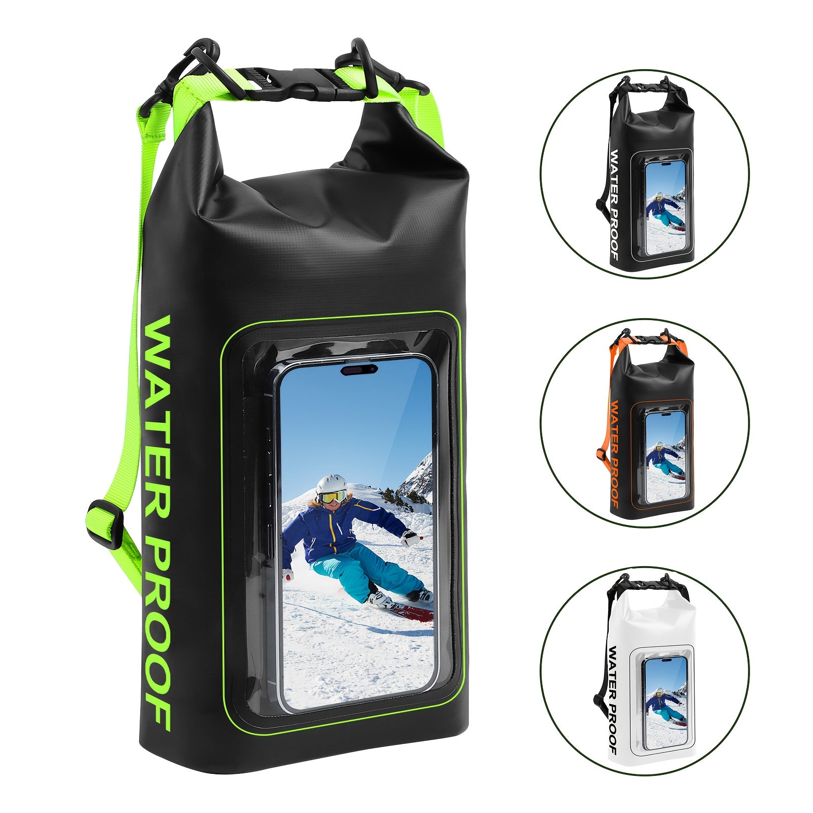 TEMU 1pc 2l High Quality Dry Bag With & Phone Case - Lightweight Crossbody Bag For Kayaking, Swimming, Camping, Beach, Fishing - With Neon Green