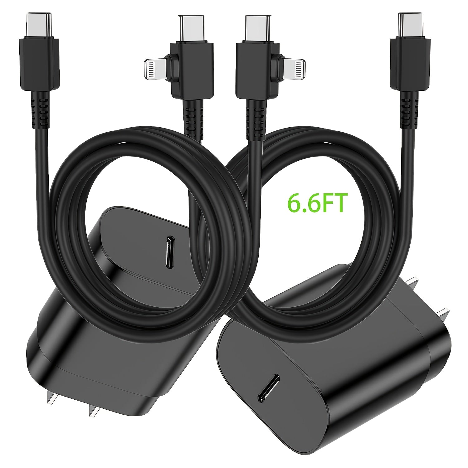 TEMU 2pack 25w Type C Charger And &l Cable, Usb Wall Charger Fast Charging Block And 6.6ft-2m Phone Cable For And