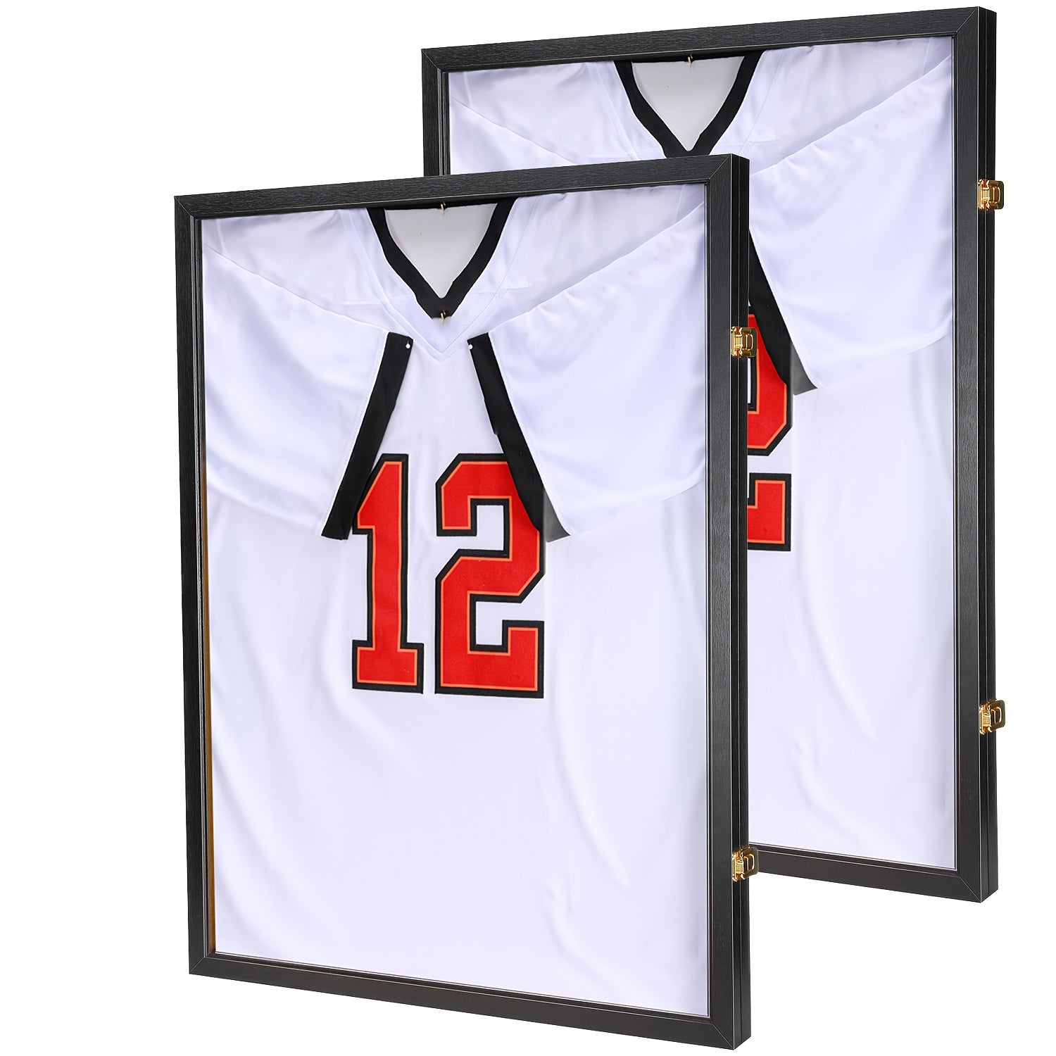 TEMU 2pcs Wooden Sports Jersey Display Cases - Large Sturdy Showcase For Baseball, Basketball, Football, Hockey Gear With Black Frame And