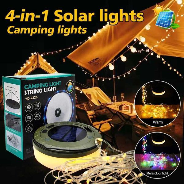 Solar Lights Outdoor Camping Light 10meter String Light Outdoor Tent Light RGB Atmosphere Light LED Flashlight with Hook Y240820