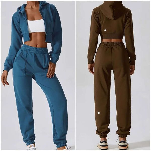 NEW LULUSLEMONS -8217 Womens Yoga Outfit Hooded Tops+trousers Sleeve Jackets Long Pant Excerise Sport Gym Running Trainer Casual Elastic Sp