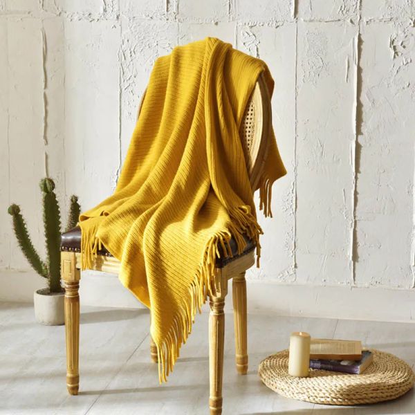 Nordic Knitted Tassel Blanket Travel Airplane Coverlet Home Armchair Recliner Deor Blankets Baby Bedding