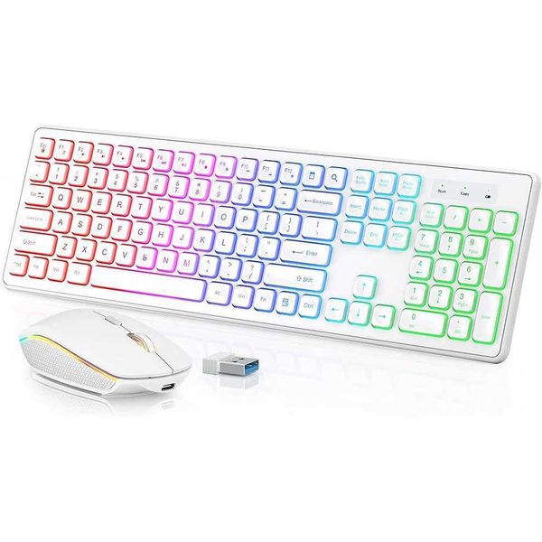 Backlit Wireless Keyboard and Mouse Combo Rechargeable Full-Size Ergonomic 2.4G Quiet Keyboard Mouse for Mac WindowsLaptop PC X250203